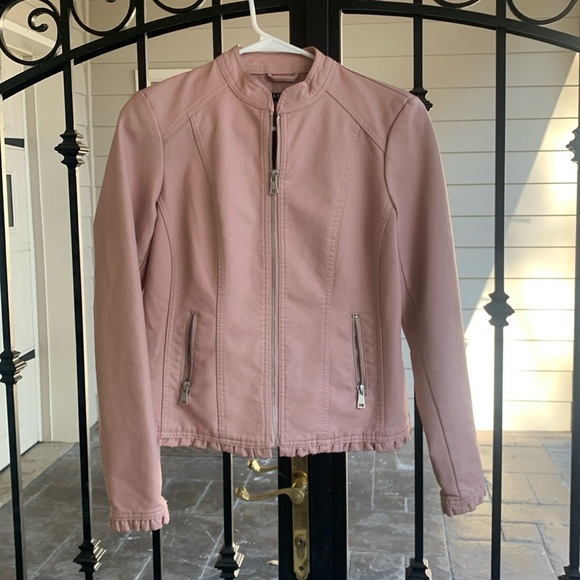 Baccini Jackets & Blazers - Bacicini Vegan Leather Mauve Blush Pink Jacket Zip Pockets Petite Small EUC